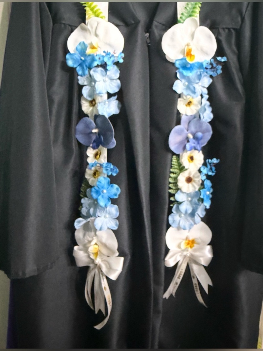 Floral Ribbon Lei Scarf in Pink, Blue & Peach by - Picture 3 of 10